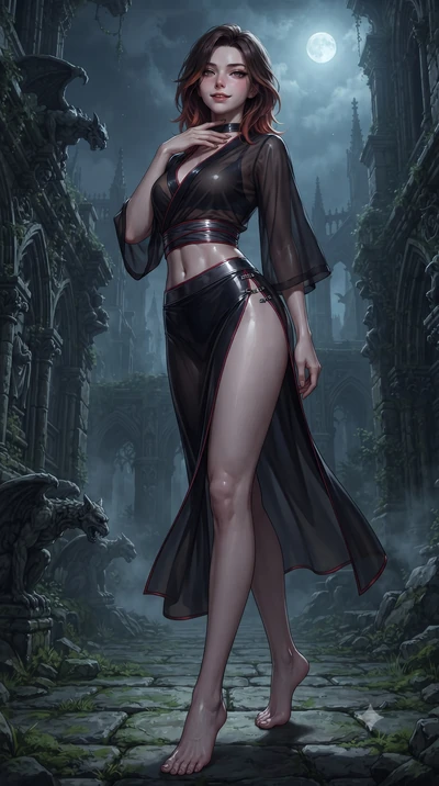 score_9, masterpiece, best quality, ultra-detailed, high-budget anime keyframe, editorial fashion photography, tasteful artistic composition, Korean woman. low angle full-body shot from head to toe showing her feet, filling the entire 9:16 vertical f