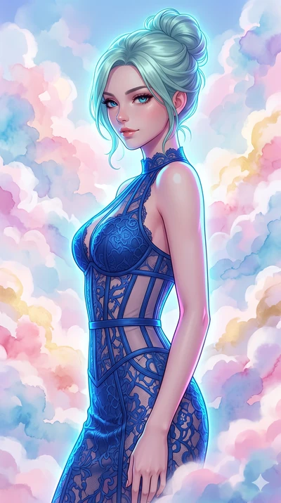 score_9, masterpiece, best quality, ultra-detailed, high-budget anime keyframe, editorial fashion photography, tasteful artistic composition, Japanese woman. close-up cowboy shot from the waist and thighs up, the character dominates the composition, 