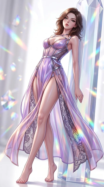 score_9, masterpiece, best quality, ultra-detailed, high-budget anime keyframe, semi-realistic 3D game render, editorial fashion photography, tasteful artistic composition, Korean woman. low angle full-body shot from head to toe showing her feet, fil