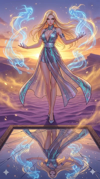 score_9, masterpiece, best quality, ultra-detailed, high-budget anime movie keyframe, cinematic anime lighting, intricate line art, Japanese woman. Low angle cowboy shot filling the entire 9:16 frame with her statuesque presence. summoning mystical s