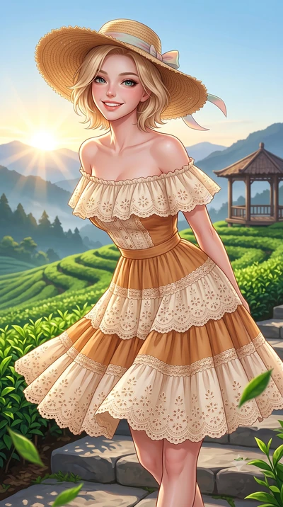 score_9, masterpiece, best quality, ultra-detailed, high-budget anime keyframe, semi-realistic 3D game render, editorial fashion photography, tasteful artistic composition, Caucasian woman. close-up cowboy shot from the waist and thighs up, the chara
