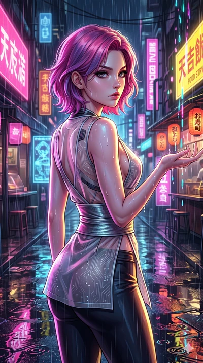 score_9, masterpiece, best quality, ultra-detailed, high-budget anime keyframe, Caucasian woman, strictly human ears. Upper body close-up from the thighs up, character filling the screen for maximum presence. She is turning around sharply in a futuri