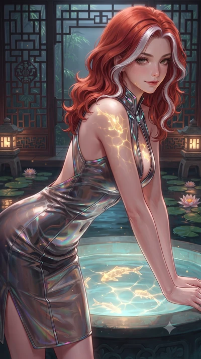 score_9, masterpiece, best quality, ultra-detailed, high-budget anime keyframe, editorial fashion photography, tasteful artistic composition, Caucasian woman. close-up cowboy shot from the waist and thighs up, the character dominates the composition,