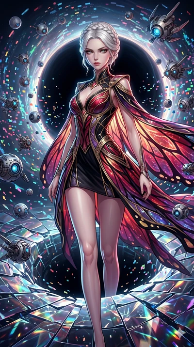 score_9, masterpiece, best quality, ultra-detailed, Set A: High-budget Anime Keyframe, Japanese woman. Upper body close-up from the thighs up, character filling the screen for maximum presence. Theme: Historical Remix. shattering the fabric of realit