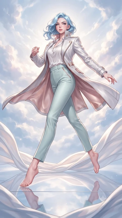 score_9, masterpiece, best quality, ultra-detailed, high-budget anime keyframe, editorial fashion photography, tasteful artistic composition, Korean woman. low angle full-body shot from head to toe showing her feet, filling the entire 9:16 vertical f