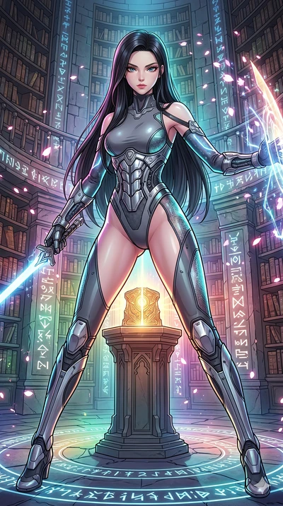 score_9, masterpiece, best quality, ultra-detailed, high-budget anime movie keyframe, cinematic anime lighting, intricate line art, Japanese woman. Low angle cowboy shot filling the entire 9:16 frame with her statuesque presence. defending a sacred r