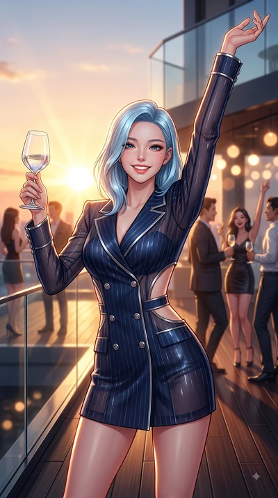 score_9, masterpiece, best quality, ultra-detailed, high-budget anime keyframe, editorial fashion photography, tasteful artistic composition, Korean woman. close-up cowboy shot from the waist and thighs up, the character dominates the composition, fi