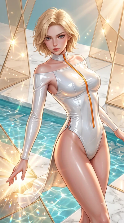 score_9, masterpiece, best quality, ultra-detailed, high-budget anime keyframe, semi-realistic 3D game render, editorial fashion photography, tasteful artistic composition, Caucasian woman. close-up cowboy shot from the waist and thighs up, the chara