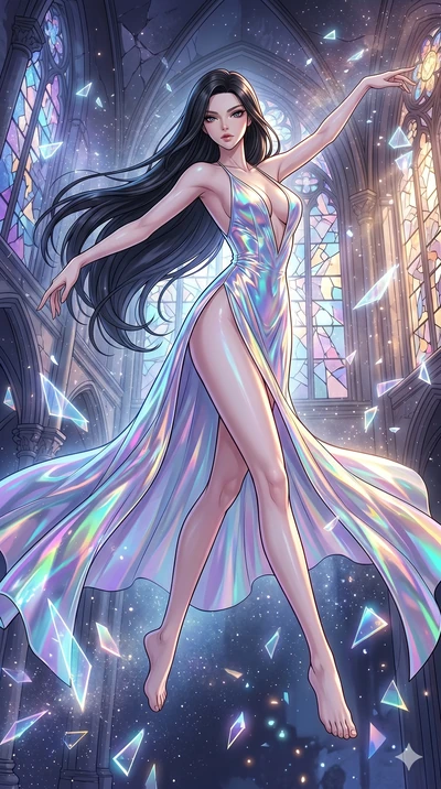 score_9, masterpiece, best quality, ultra-detailed, high-budget anime movie keyframe, cinematic anime lighting, intricate line art, Caucasian (strictly human ears) woman. Dynamic full-body shot stretching the vertical silhouette across the 9:16 frame