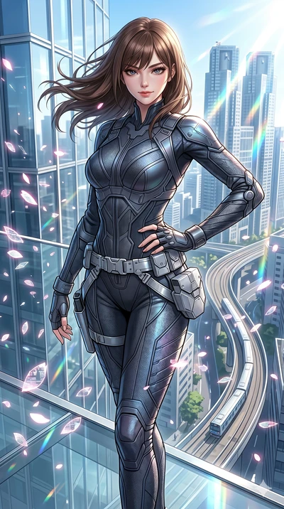 score_9, masterpiece, best quality, ultra-detailed, high-budget anime keyframe, editorial fashion photography, tasteful artistic composition, Korean woman. Upper body close-up from the thighs up, character filling the screen for maximum presence. She