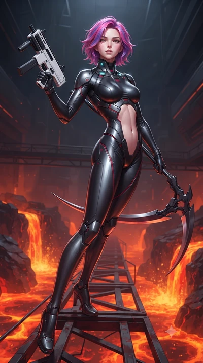score_9, masterpiece, best quality, ultra-detailed, high-budget anime keyframe, editorial fashion photography, tasteful artistic composition, Caucasian woman. low angle full-body shot from head to toe showing her feet, filling the entire 9:16 vertica