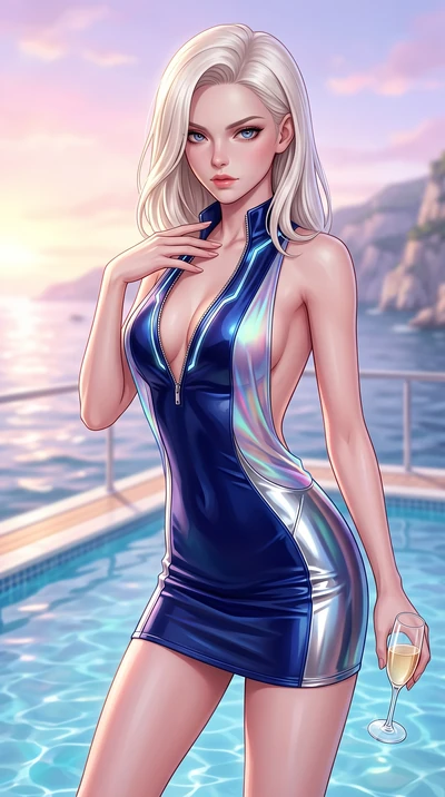 score_9, masterpiece, best quality, ultra-detailed, high-budget anime keyframe, semi-realistic 3D game render, editorial fashion photography, tasteful artistic composition, Caucasian woman. close-up cowboy shot from the waist and thighs up, the chara