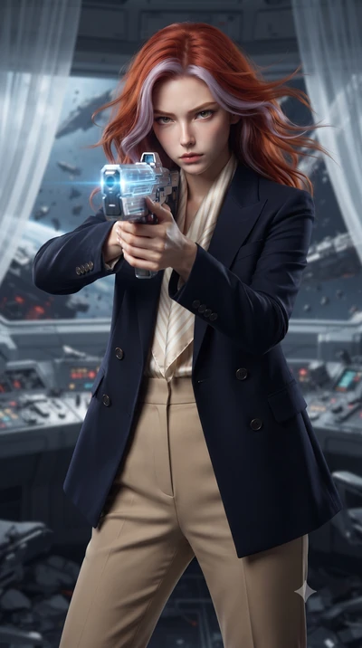 score_9, masterpiece, best quality, ultra-detailed, high-budget anime keyframe, editorial fashion photography, tasteful artistic composition, realistic cosplay photography, Caucasian woman, strictly human ears. close-up cowboy shot from the waist and