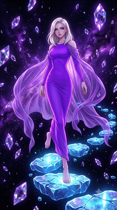 score_9, masterpiece, best quality, ultra-detailed, High-budget Anime Keyframe, Caucasian woman, strictly human ears. Dynamic full-body shot stretching the vertical silhouette to the limit. Scenario 501: stepping across glowing azure stones in a dark