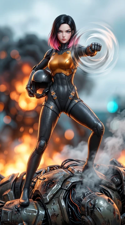 score_9, masterpiece, best quality, ultra-detailed, high-budget anime keyframe, semi-realistic 3D game render, editorial fashion photography, tasteful artistic composition, Korean woman. close-up cowboy shot from the waist and thighs up, the characte
