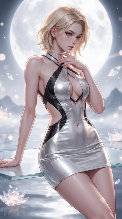 score_9, masterpiece, best quality, ultra-detailed, high-budget anime keyframe, editorial fashion photography, tasteful artistic composition, Caucasian woman. close-up cowboy shot from the waist and thighs up, the character dominates the composition,