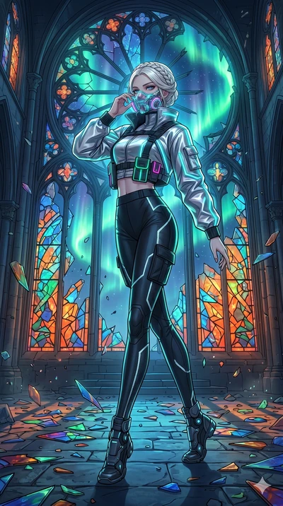 score_9, masterpiece, best quality, ultra-detailed, high-budget anime movie keyframe, cinematic anime lighting, intricate line art, Korean anime girl. Dynamic full-body shot stretching the vertical silhouette across the 9:16 frame. adjusting a glowin
