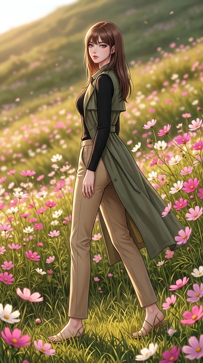 score_9, masterpiece, best quality, ultra-detailed, high-budget anime keyframe, editorial fashion photography, tasteful artistic composition, Korean woman woman. low angle full-body shot from head to toe showing her feet, filling the entire 9:16 vert