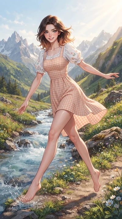 score_9, masterpiece, best quality, ultra-detailed, high-budget anime keyframe, editorial fashion photography, tasteful artistic composition, Korean woman. low angle full-body shot from head to toe showing her feet, filling the entire 9:16 vertical f