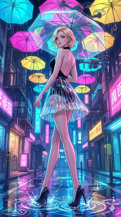 score_9, masterpiece, best quality, ultra-detailed, high-budget anime keyframe, Caucasian woman, strictly human ears. low angle full-body shot filling the entire 9:16 frame with her statuesque presence, stretching the vertical silhouette. navigating 