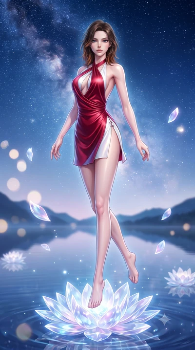 score_9, masterpiece, best quality, ultra-detailed, high-budget anime keyframe, semi-realistic 3D game render, editorial fashion photography, tasteful artistic composition, Korean woman. low angle full-body shot from head to toe showing her feet, fil
