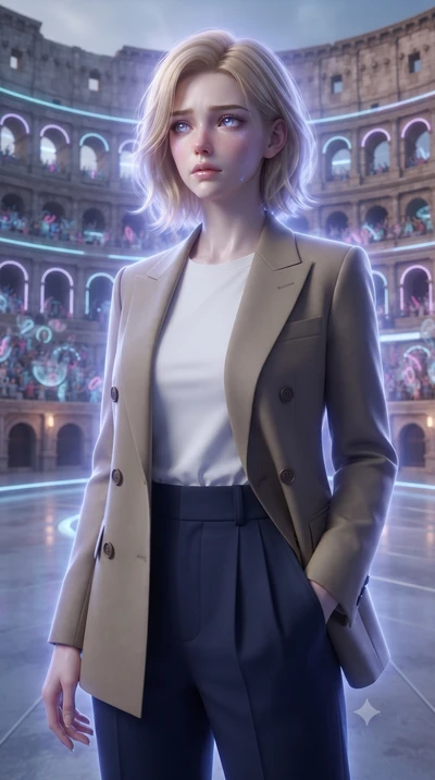 score_9, masterpiece, best quality, ultra-detailed, high-budget anime keyframe, editorial fashion photography, tasteful artistic composition, Caucasian woman, strictly human ears. close-up cowboy shot from the waist and thighs up, the character domin