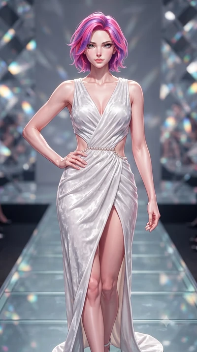 score_9, masterpiece, best quality, ultra-detailed, high-budget anime keyframe, editorial fashion photography, tasteful artistic composition, Caucasian woman. close-up cowboy shot from the waist and thighs up, the character dominates the composition,