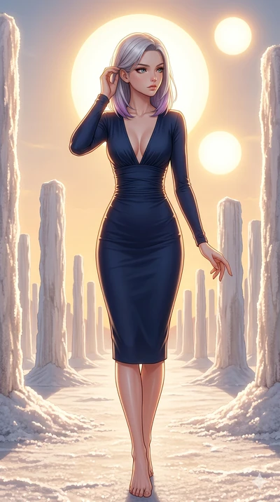 score_9, masterpiece, best quality, ultra-detailed, high-budget anime keyframe, editorial fashion photography, tasteful artistic composition, Caucasian woman, strictly human ears. cowboy shot from the thighs up, character and outfit filling the frame