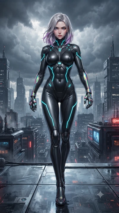 score_9, masterpiece, best quality, ultra-detailed, high-budget anime keyframe, editorial fashion photography, tasteful artistic composition, Caucasian woman. low angle full-body shot from head to toe showing her feet, filling the entire 9:16 vertica