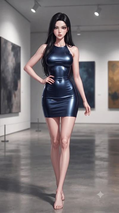 score_9, masterpiece, best quality, ultra-detailed, high-budget anime keyframe, editorial fashion photography, tasteful artistic composition, Korean woman woman. low angle full-body shot from head to toe showing her feet, filling the entire 9:16 vert