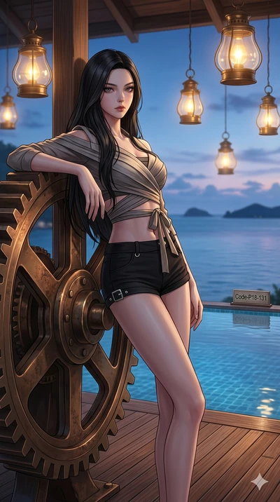score_9, masterpiece, best quality, ultra-detailed, high-budget anime keyframe, editorial fashion photography, tasteful artistic composition, Korean woman. cowboy shot from the thighs up, character and outfit filling the frame for maximum editorial p