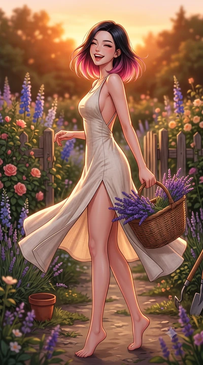 score_9, masterpiece, best quality, ultra-detailed, high-budget anime keyframe, editorial fashion photography, tasteful artistic composition, Korean woman. low angle full-body shot from head to toe showing her feet, filling the entire 9:16 vertical f