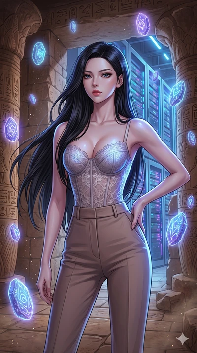 score_9, masterpiece, best quality, ultra-detailed, high-budget anime keyframe, editorial fashion photography, tasteful artistic composition, Korean woman. cowboy shot from the thighs up, character and outfit filling the frame for maximum editorial p