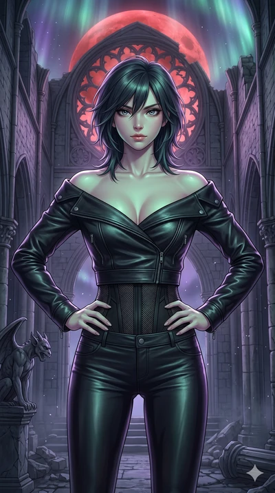 score_9, masterpiece, best quality, ultra-detailed, high-budget anime keyframe, editorial fashion photography, tasteful artistic composition, Caucasian woman, strictly human ears. cowboy shot from the thighs up, character and outfit filling the frame