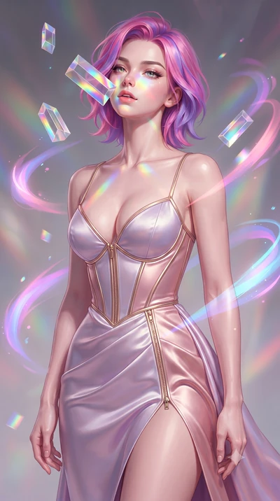 score_9, masterpiece, best quality, ultra-detailed, high-budget anime keyframe, editorial fashion photography, tasteful artistic composition, Caucasian woman. close-up cowboy shot from the waist and thighs up, the character dominates the composition,