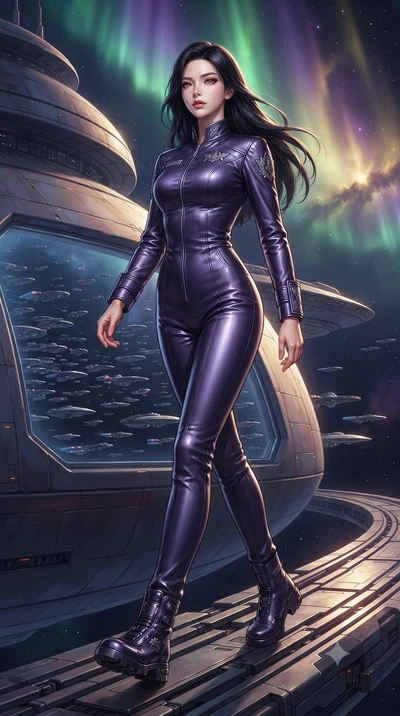 score_9, masterpiece, best quality, ultra-detailed, high-budget anime keyframe, editorial fashion photography, tasteful artistic composition, realistic cosplay photography, Korean woman. low angle full-body shot from head to toe showing her feet, fil