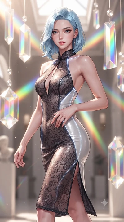 score_9, masterpiece, best quality, ultra-detailed, high-budget anime keyframe, editorial fashion photography, tasteful artistic composition, Korean woman. close-up cowboy shot from the waist and thighs up, the character dominates the composition, fi