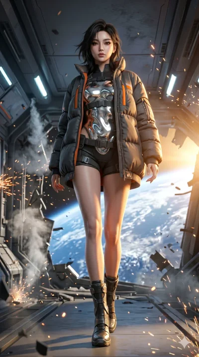 score_9, masterpiece, best quality, ultra-detailed, Semi-realistic 3D Game Render, high-fidelity character model, intricate armor textures, dynamic particle effects, Unreal Engine 5 aesthetic, crisp 3D depth, Korean woman with idol-like refined featu