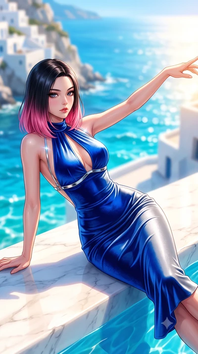 score_9, masterpiece, best quality, ultra-detailed, high-budget anime keyframe, semi-realistic 3D game render, editorial fashion photography, tasteful artistic composition, Korean woman. close-up cowboy shot from the waist and thighs up, the characte