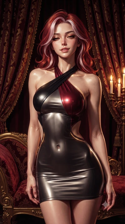 score_9, masterpiece, best quality, ultra-detailed, high-budget anime keyframe, editorial fashion photography, tasteful artistic composition, Caucasian woman. close-up cowboy shot from the waist and thighs up, the character dominates the composition,