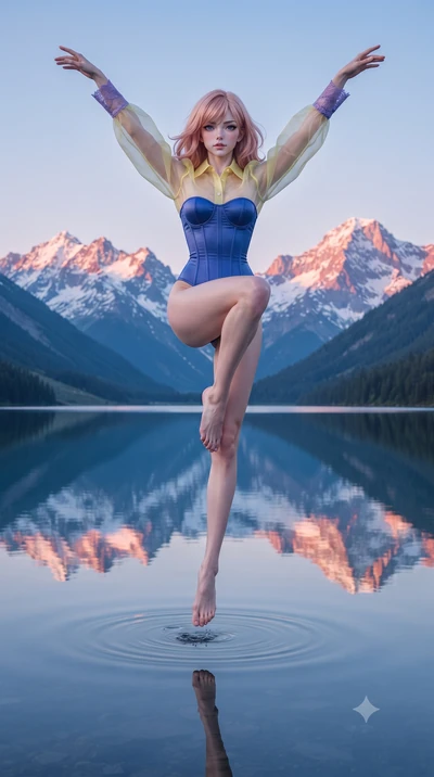 score_9, masterpiece, best quality, ultra-detailed, high-budget anime keyframe, editorial fashion photography, tasteful artistic composition, Japanese woman. low angle full-body shot from head to toe showing her feet, filling the entire 9:16 vertical