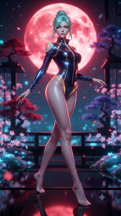 score_9, masterpiece, best quality, ultra-detailed, high-budget anime keyframe, editorial fashion photography, tasteful artistic composition, Japanese woman. low angle full-body shot from head to toe showing her feet, filling the entire 9:16 vertical