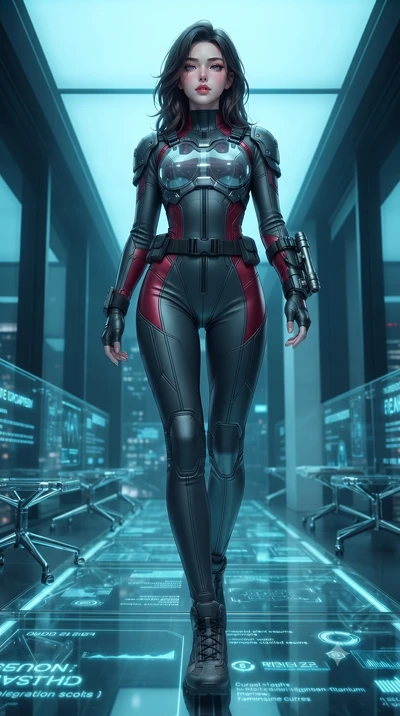 score_9, masterpiece, best quality, ultra-detailed, high-budget anime keyframe, editorial fashion photography, tasteful artistic composition, Korean woman. low angle full-body shot from head to toe showing her feet, filling the entire 9:16 vertical f
