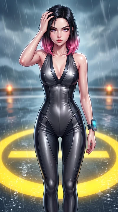 score_9, masterpiece, best quality, ultra-detailed, high-budget anime keyframe, semi-realistic 3D game render, editorial fashion photography, tasteful artistic composition, Korean woman. close-up cowboy shot from the waist and thighs up, the characte