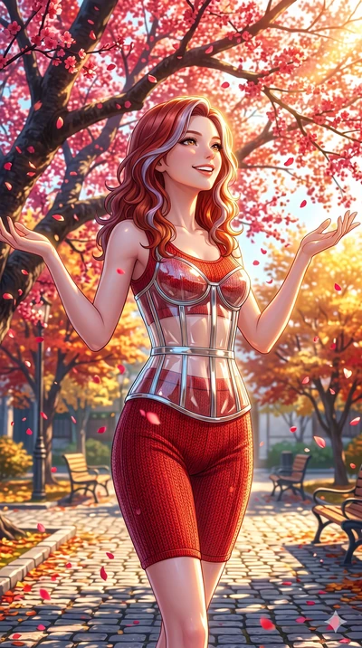 score_9, masterpiece, best quality, ultra-detailed, high-budget anime keyframe, vibrant anime aesthetic, Caucasian woman, strictly human ears. cowboy shot from the thighs up, character and outfit filling the frame for maximum presence. She is standin