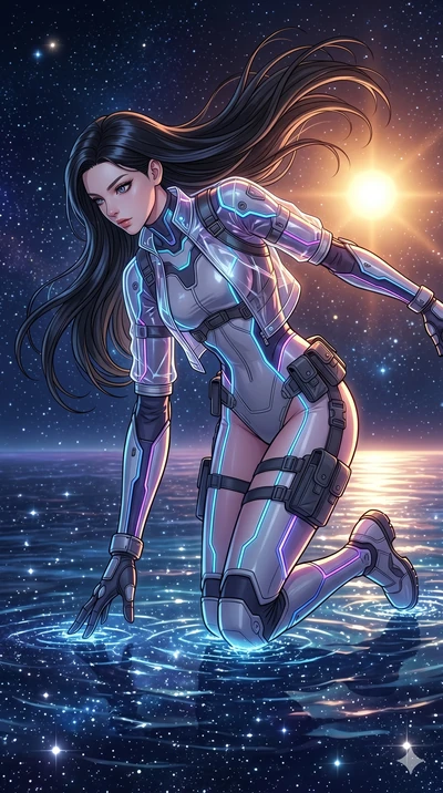 score_9, masterpiece, best quality, ultra-detailed, high-budget anime movie keyframe, cinematic anime lighting, intricate line art, Caucasian (strictly human ears) anime girl. Mid-air action shot capturing a graceful twist and vertical silhouette. kn