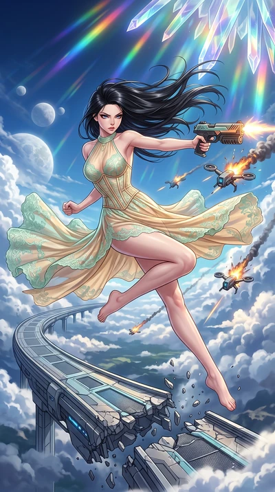 score_9, masterpiece, best quality, ultra-detailed, high-budget anime keyframe, editorial fashion photography, tasteful artistic composition, Korean woman. low angle full-body shot from head to toe showing her feet, filling the entire 9:16 vertical f