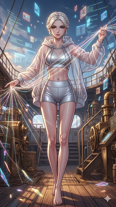 score_9, masterpiece, best quality, ultra-detailed, high-budget anime movie keyframe, cinematic anime lighting, intricate line art, Japanese woman. Dynamic full-body shot stretching the vertical silhouette across the 9:16 frame. weaving threads of li