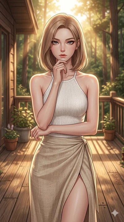 score_9, masterpiece, best quality, ultra-detailed, high-budget anime keyframe, editorial fashion photography, tasteful artistic composition, Korean woman. cowboy shot from the thighs up, character and outfit filling the frame for maximum editorial p