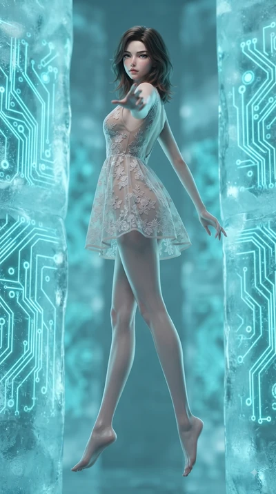 score_9, masterpiece, best quality, ultra-detailed, high-budget anime keyframe, editorial fashion photography, tasteful artistic composition, Korean woman woman. low angle full-body shot from head to toe showing her feet, filling the entire 9:16 vert